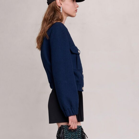 BNWT MAJE tweed bomber jacket navy S - Picture 4 of 6